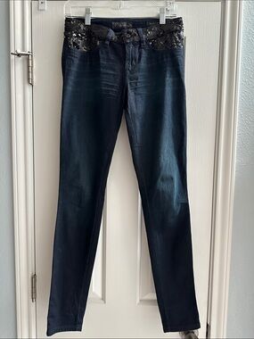 Guess Y2K 2000s Brittney Skinny Jeans Dark Wash Sequins Waistband Women’s 27